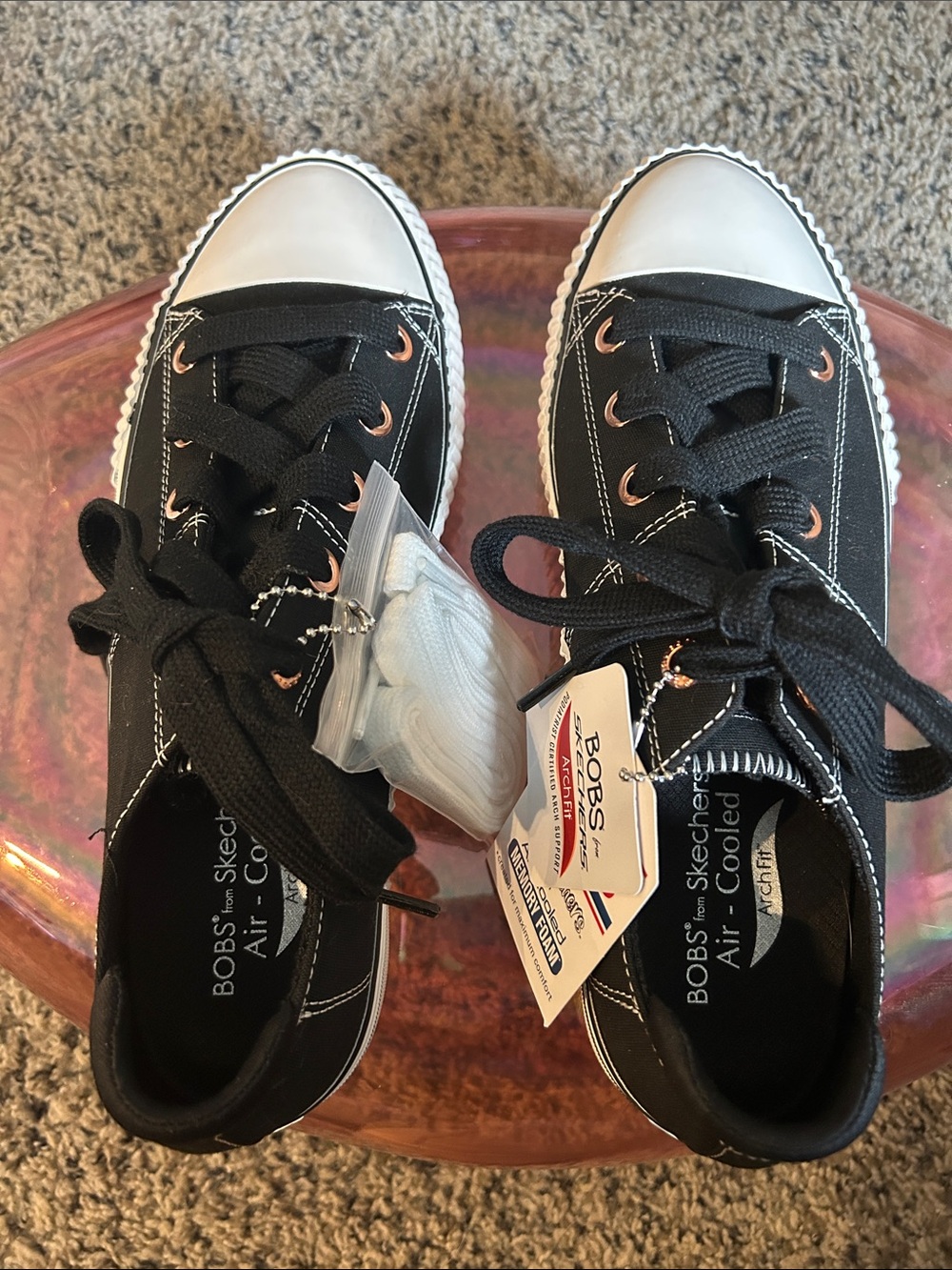 Bobs from Skechers Black and White Low-Top Canvas Sneakers